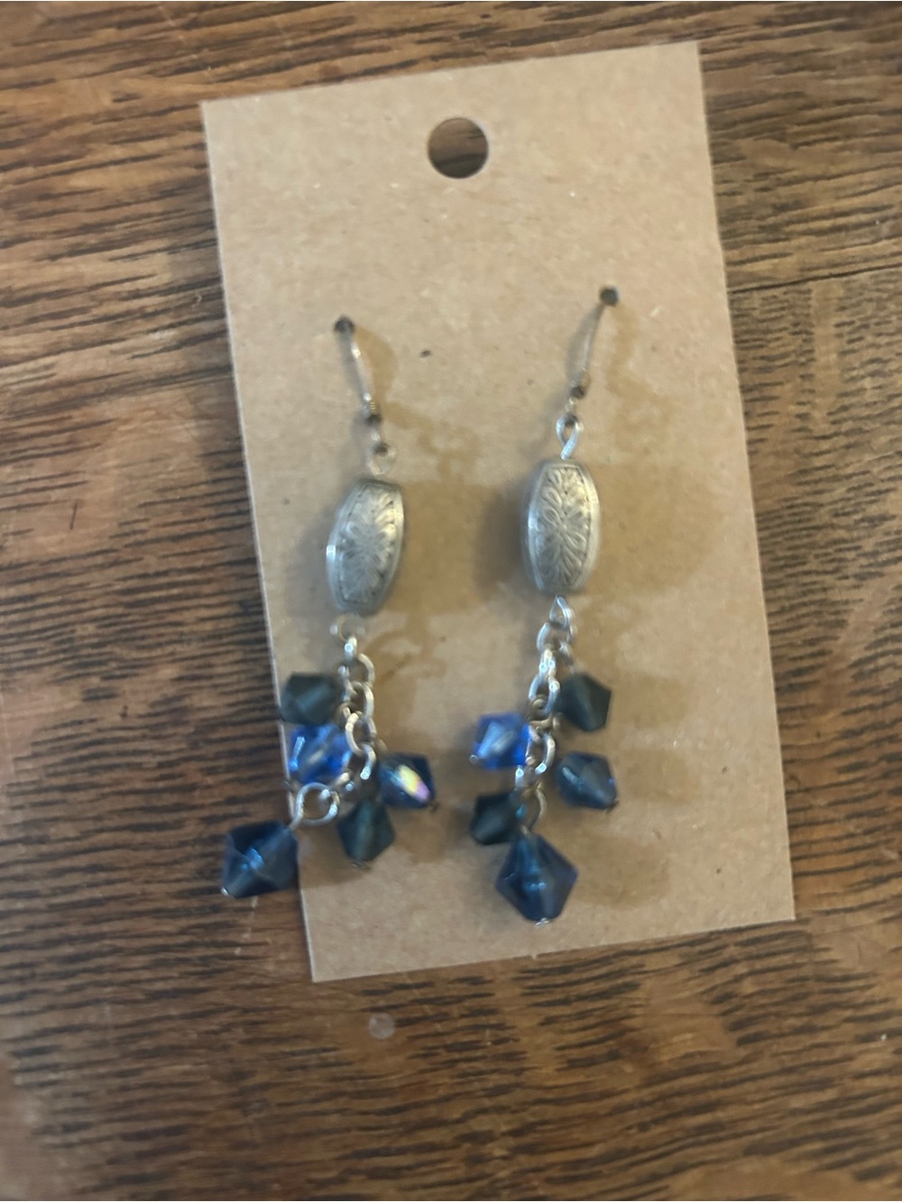 Silver-Tone Blue Crystal Dangle Earrings